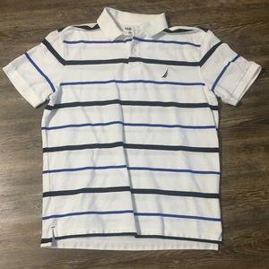 *Nautica* White Polo with Blue and Black stripes